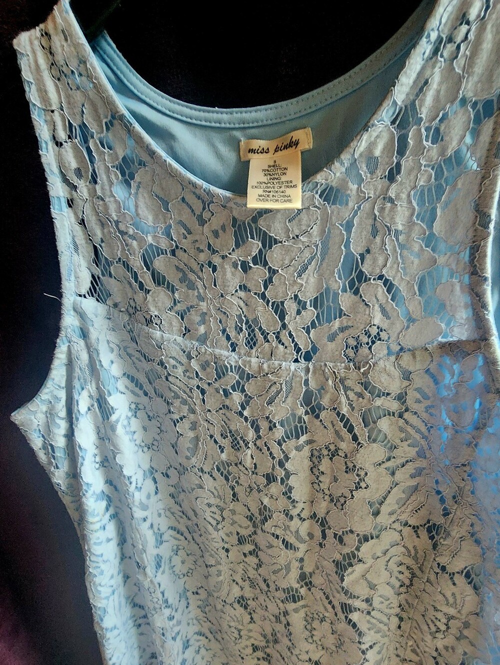 Miss Pinky Light Blue Floral Lace Sleeveless Shift Dress - Size S
